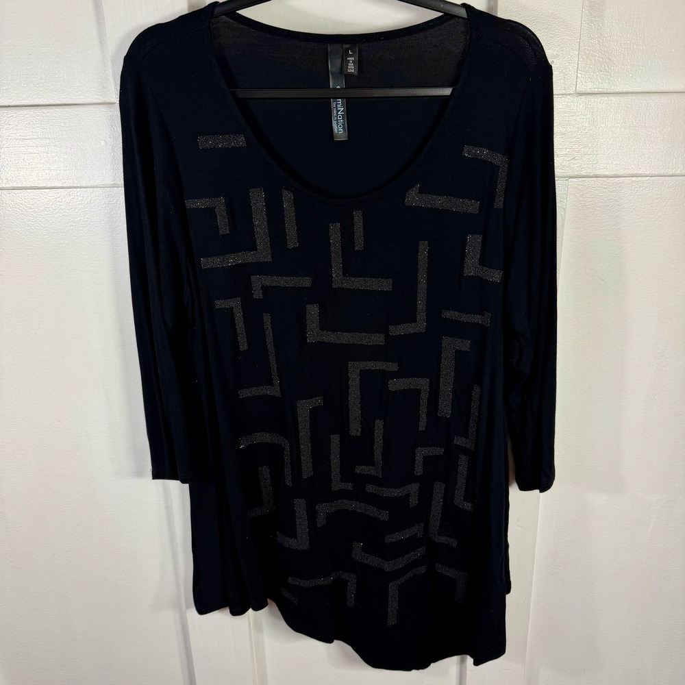 elluminati by nikkih parker Black Geometric Sparkle Tunic‎ Top Long Sleeve L